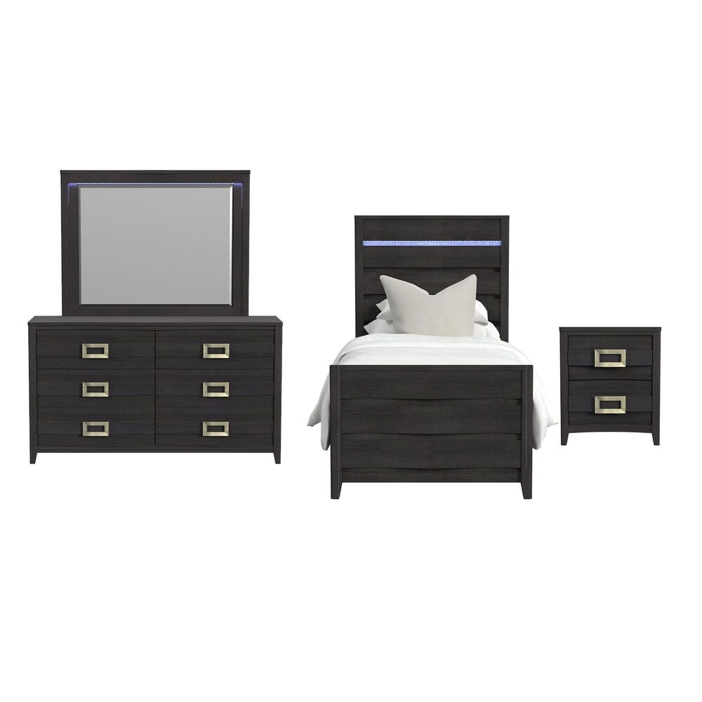 Mayberry Hill Tobias 4-Piece Twin Panel Bedroom Set in Black, , large