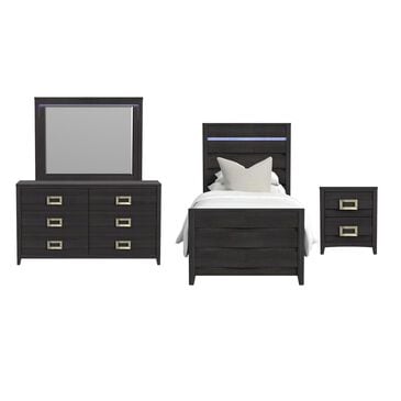 Mayberry Hill Tobias 4-Piece Twin Panel Bedroom Set in Black, , large