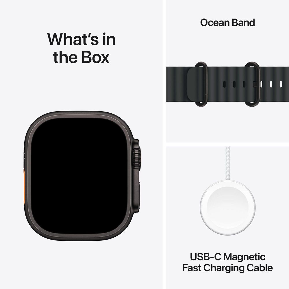Apple Watch Ultra 3 (GPS+Cellular) 49mm Titanium Case with Ocean Band in Black and 2-Year AppleCare+, , large
