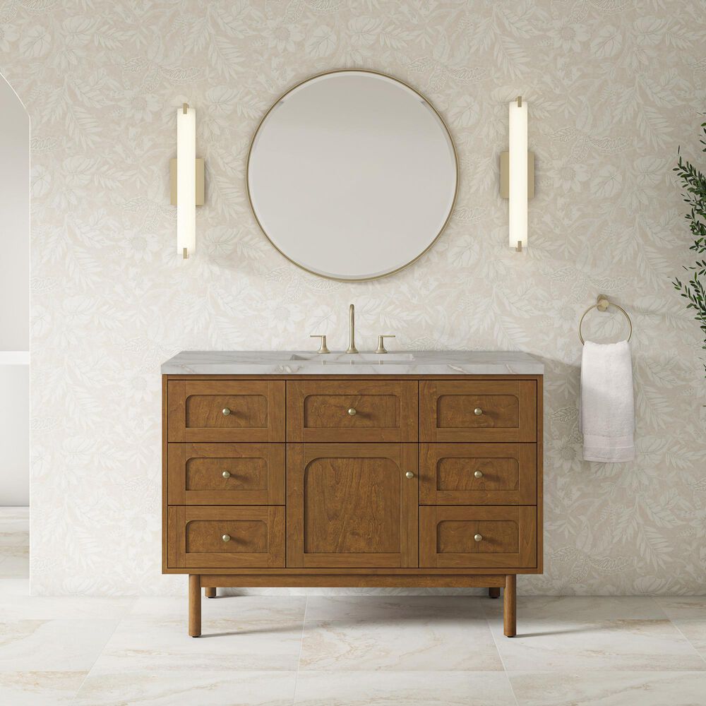 James Martin Laurent 48" Single Bathroom Vanity in Honey Oak with 3 cm Victorian Silver Silestone Top and Rectangular Sink, , large