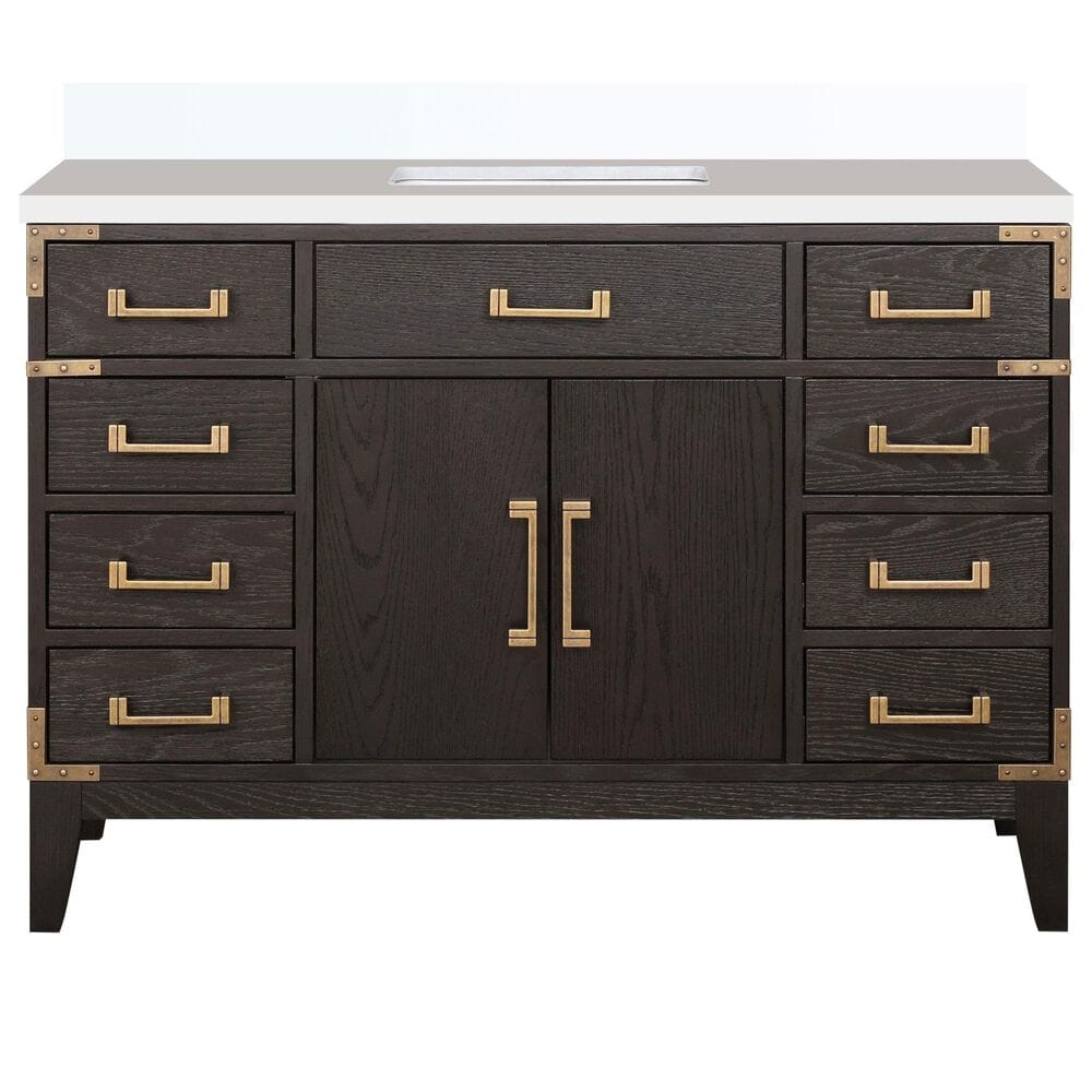 Lexora Home Laurel 48&quot; Single Bathroom Vanity in Brown Oak with White Quartz Top and Rectangular Sink, , large