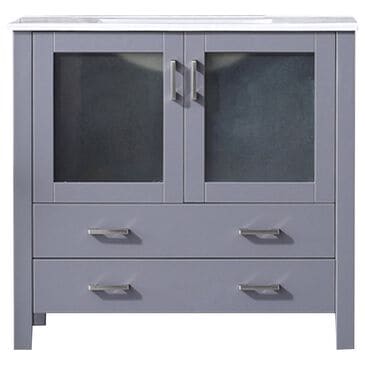 Lexora Home Volez 36" Single Bathroom Vanity in Dark Grey with 2 cm White Ceramic Top and Rectangular Sink, , large