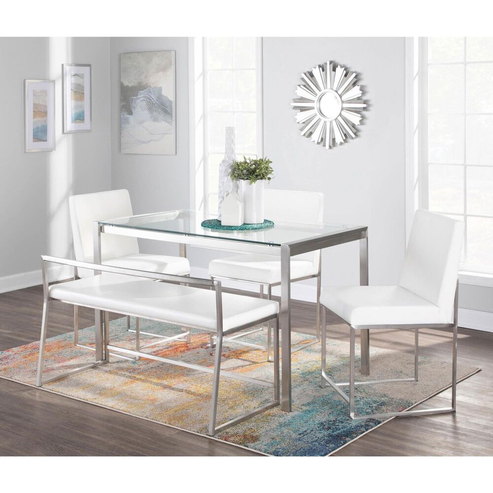 Lumisource Fuji Side Chair with White Faux Leather Cushion in Brushed Stainless Steel &#40;Set of 2&#41;, , large