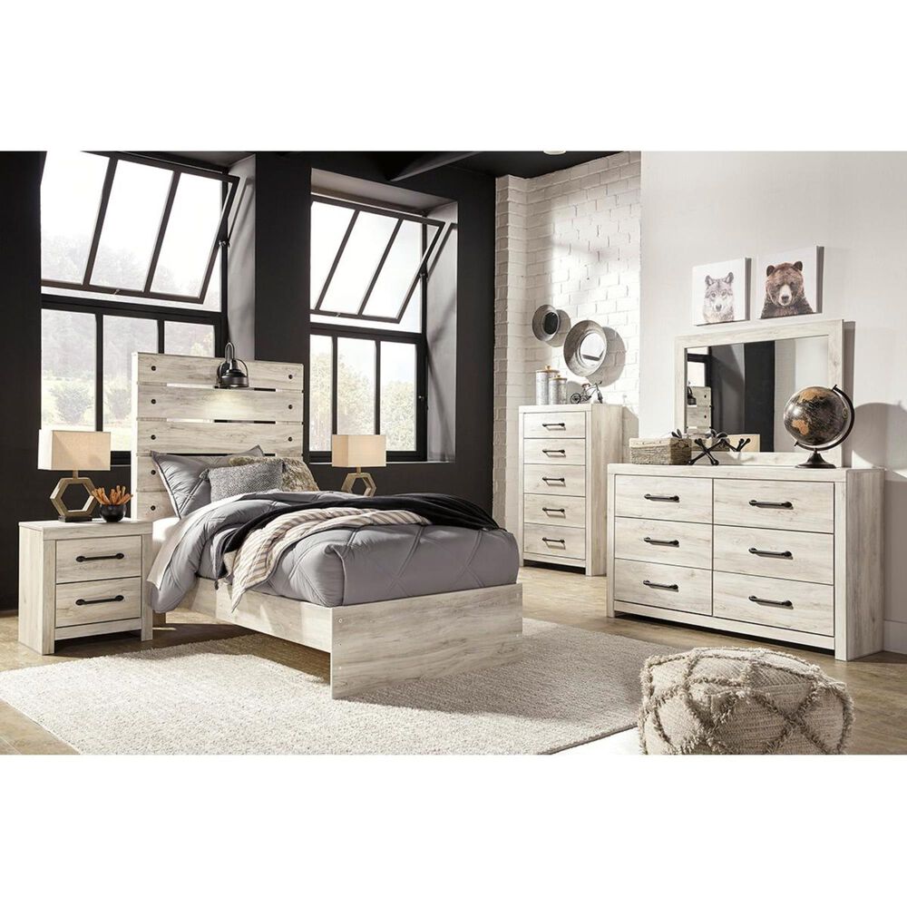Ashley Cambeck Twin Panel Bed in Whitewash with Lighting, , large