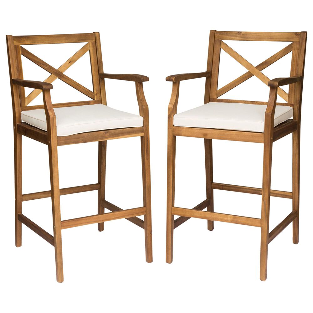 Hearth and Haven Perla Outdoor Bar Stool with Cushion in Brown (Set of 2), , large