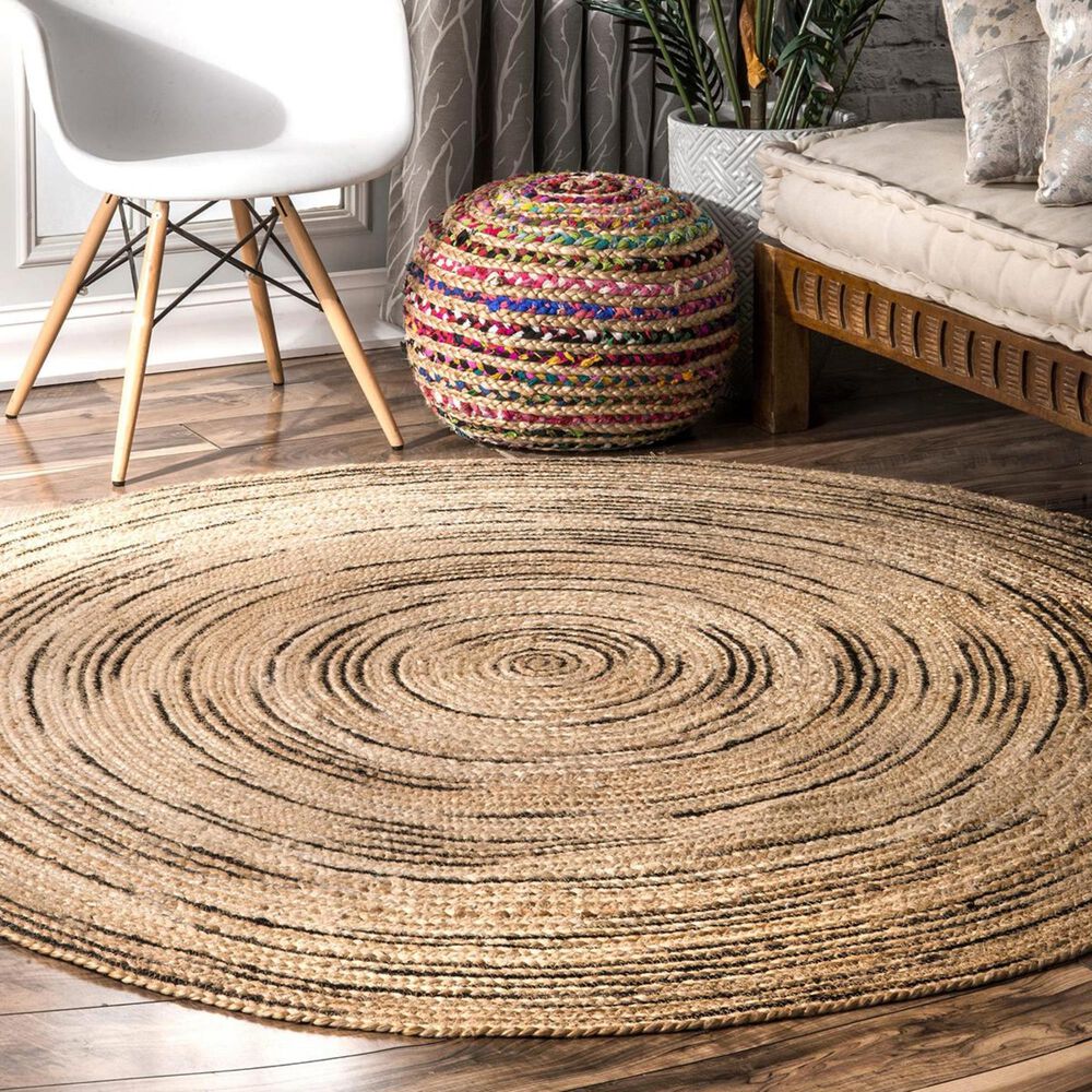 nuLOOM Hessian UNAK01A 6' Round Natural Area Rug Nebraska Furniture Mart