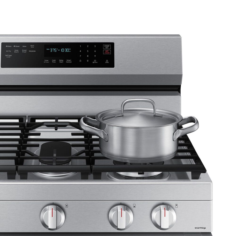 Samsung 2-Piece Kitchen Package with 6.0 Cu. Ft. Freestanding Gas Range and Bespoke 2.1 Cu. Ft. Over-the-Range Microwave in Fingerprint Resistant Stainless Steel, , large