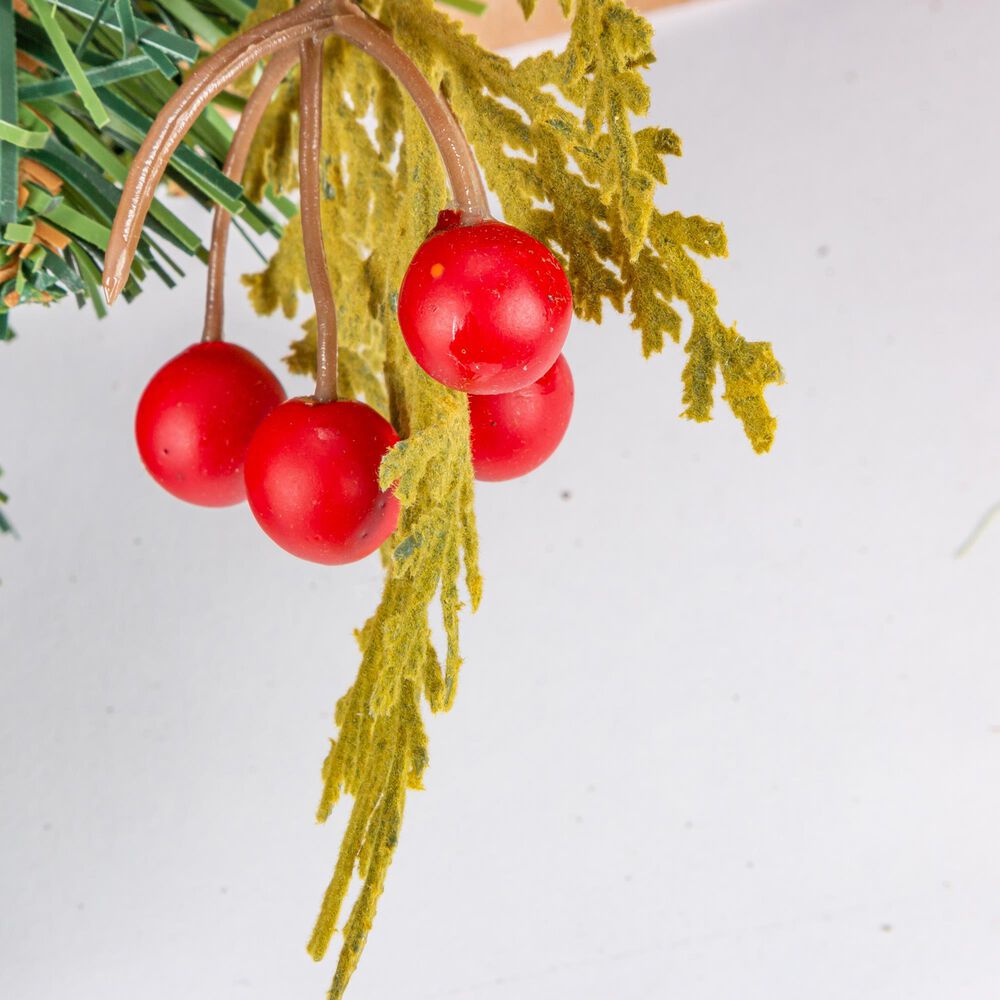 The Gerson Company 24&quot; Holiday Pine Wreath with Berries, Bow in Green, Red and Black, , large