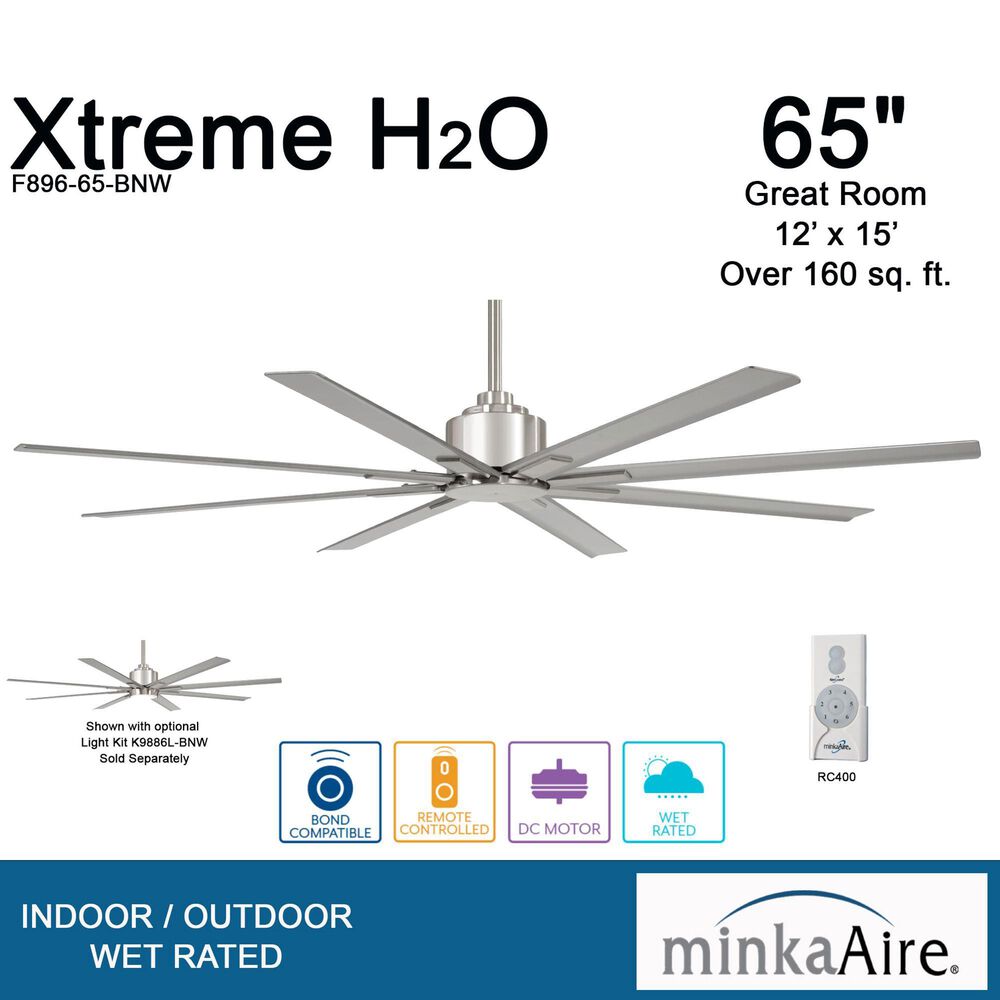Minka-Aire Xtreme H2O 65" Indoor/Outdoor Ceiling Fan in Brushed Nickel Wet, , large
