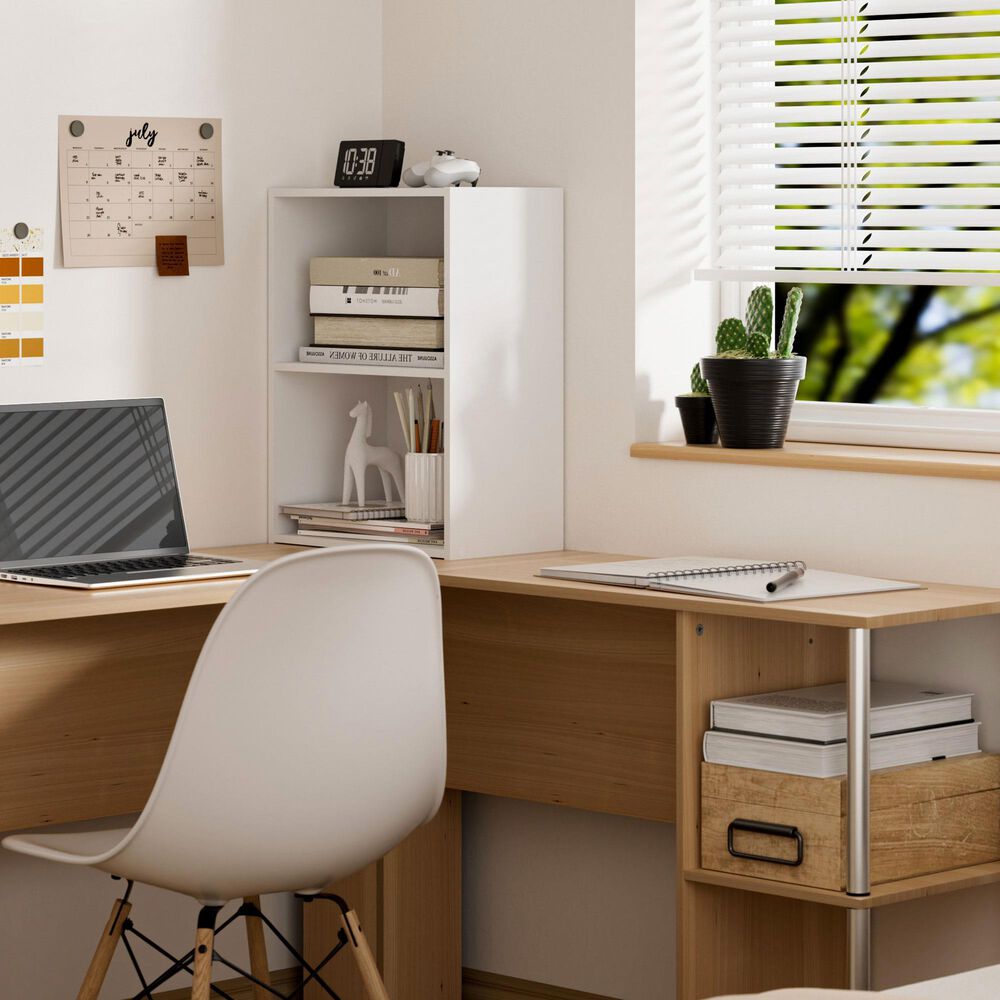 HOMLUX 2-Tier Cube Compact Storage Shelf Organizer Bookcase in White, , large