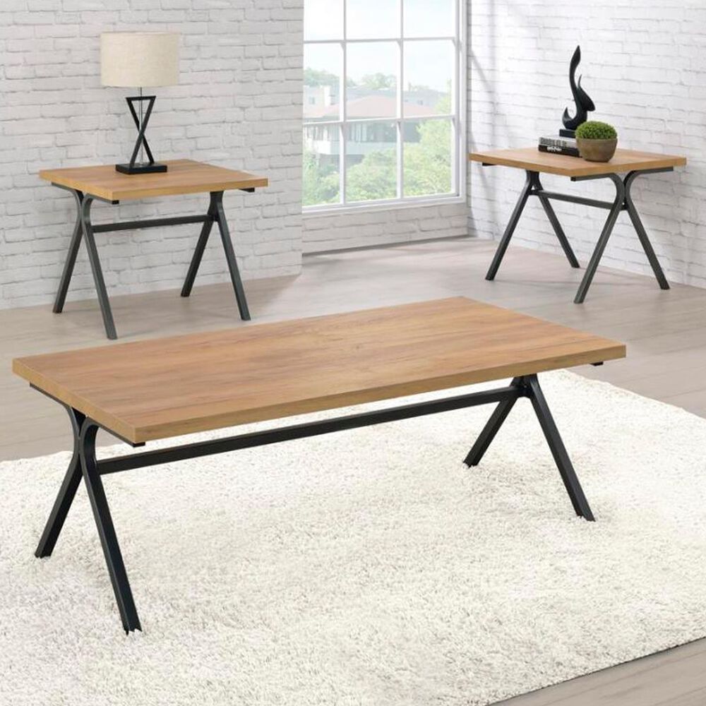 Pacific Landing 3-Piece Table Set in Golden Oak and Gunmetal, , large