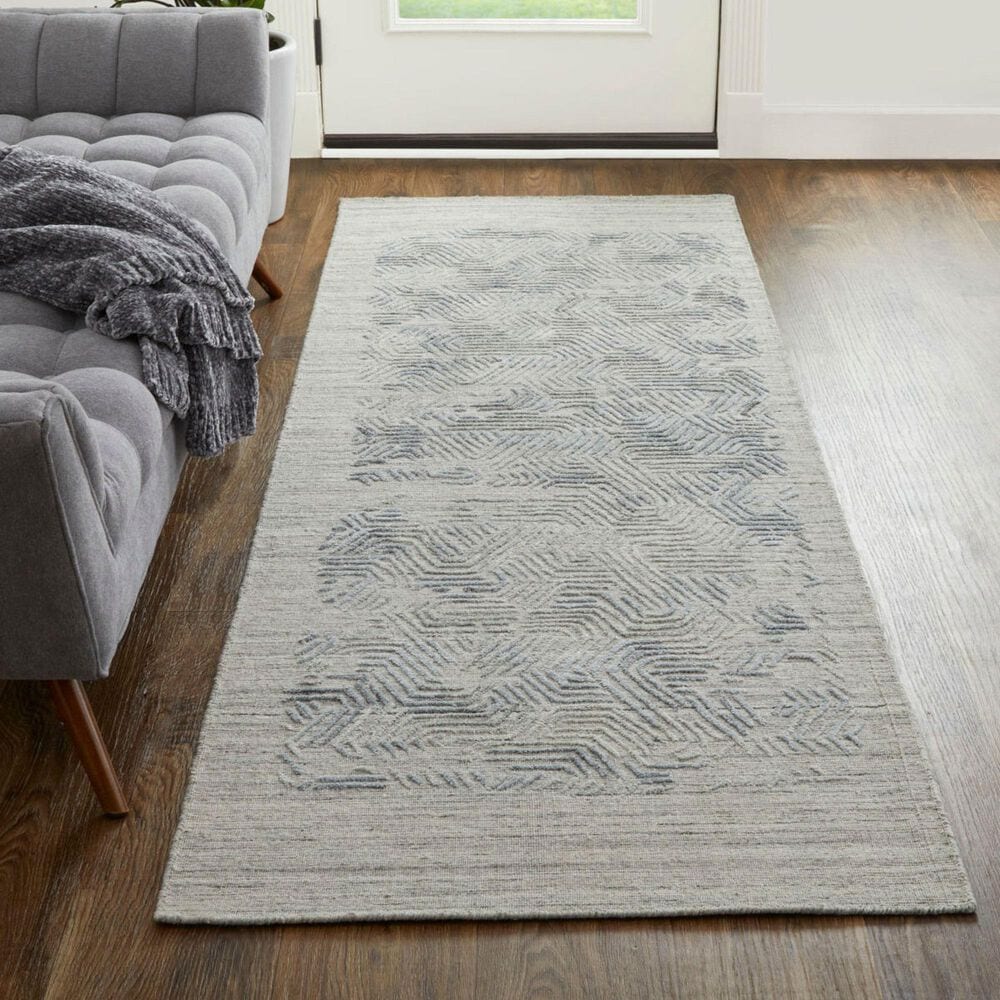 Feizy Elias 2&#39;9&quot; x 10&#39; Blue and Gray Runner, , large