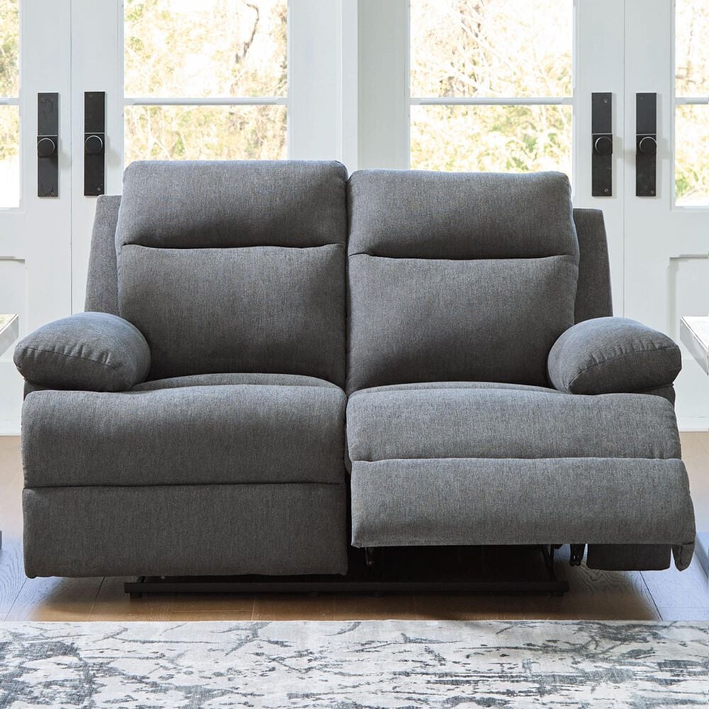 Ashley Side-Swipe Manual Reclining Loveseat in Charcoal, , large