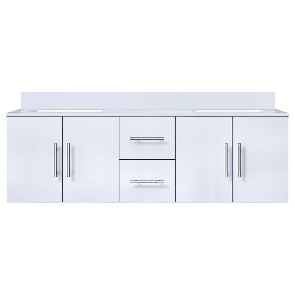 Lexora Home Geneva 60&quot; Double Bathroom Vanity in Glossy White with 2 cm White Cultured Marble Top and Rectangular Sinks, , large