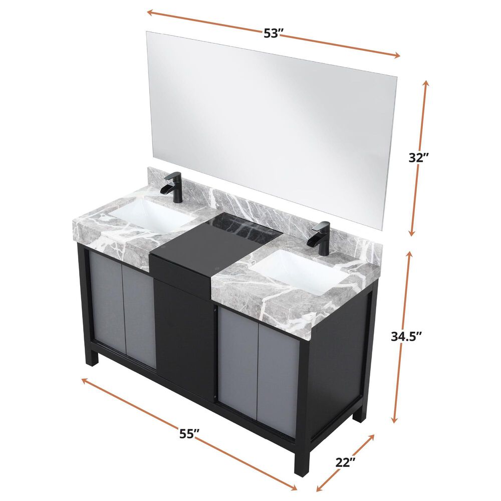 Lexora Home Zilara 55&quot; Double Bathroom Vanity in Black and Grey with 11 cm Castle Grey Marble Top and Rectangular Sinks, , large