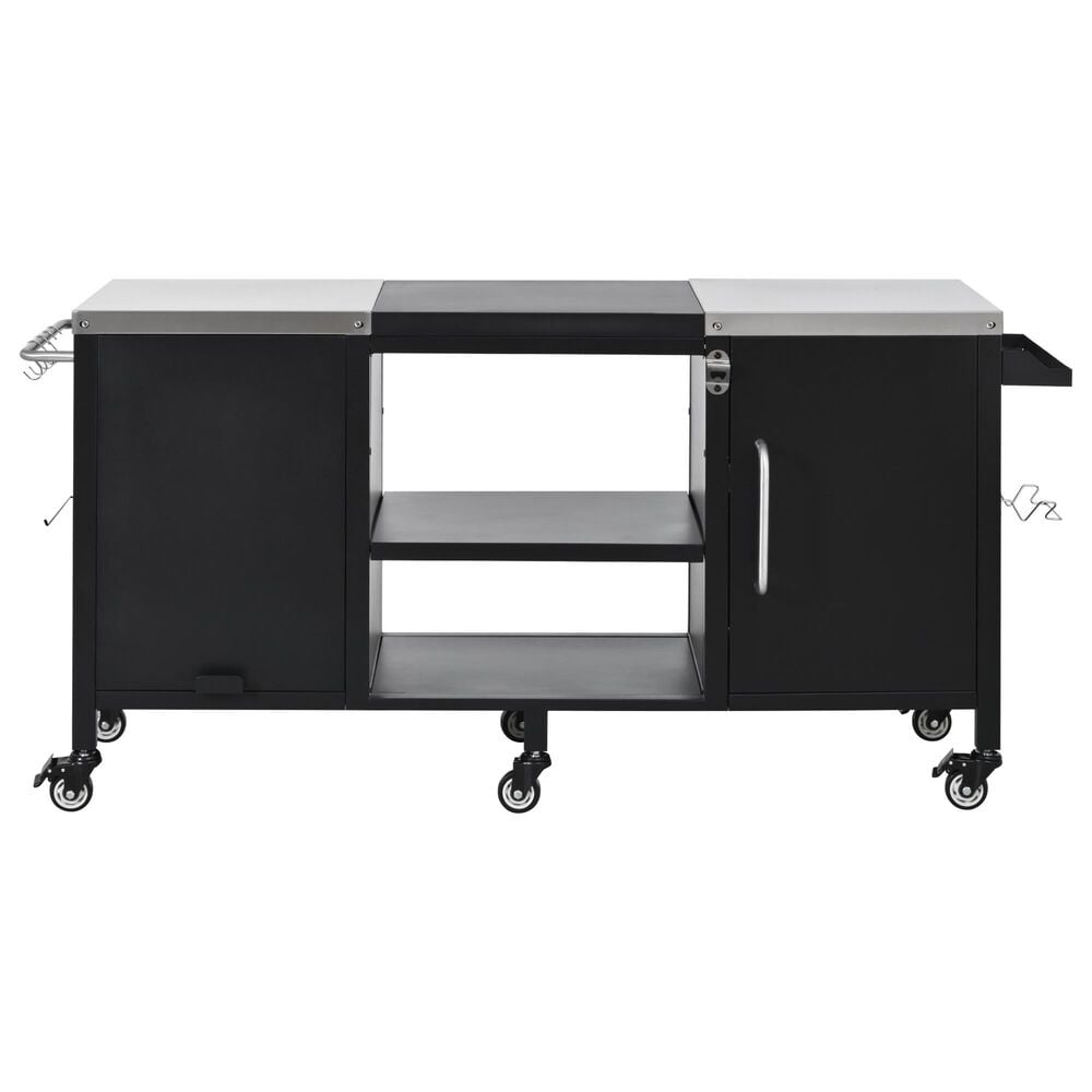 HOMLUX 72.4" Outdoor Kitchen Island with Large Fold-out Prep Table and Adjustable Shelves for Big Green Egg in Black, , large