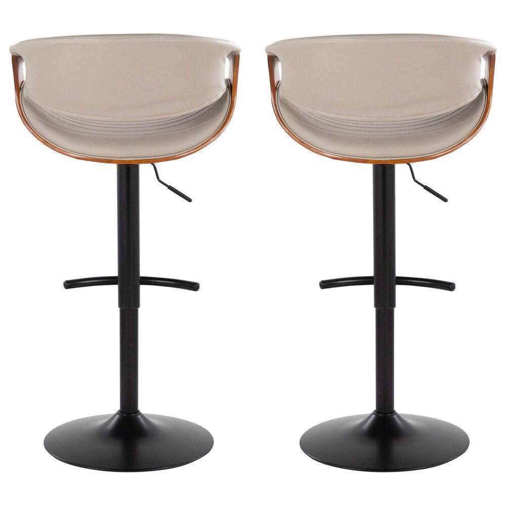 LumiSource Symphony Swivel Adjustable Bar Stool with Grey Upholstery in Walnut and Black (Set of 2), , large