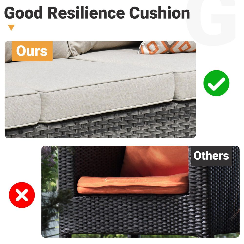 HOMLUX 7-Piece Patio Conversation Set with Rocking Chairs and Fire Pit Table in Beige, , large