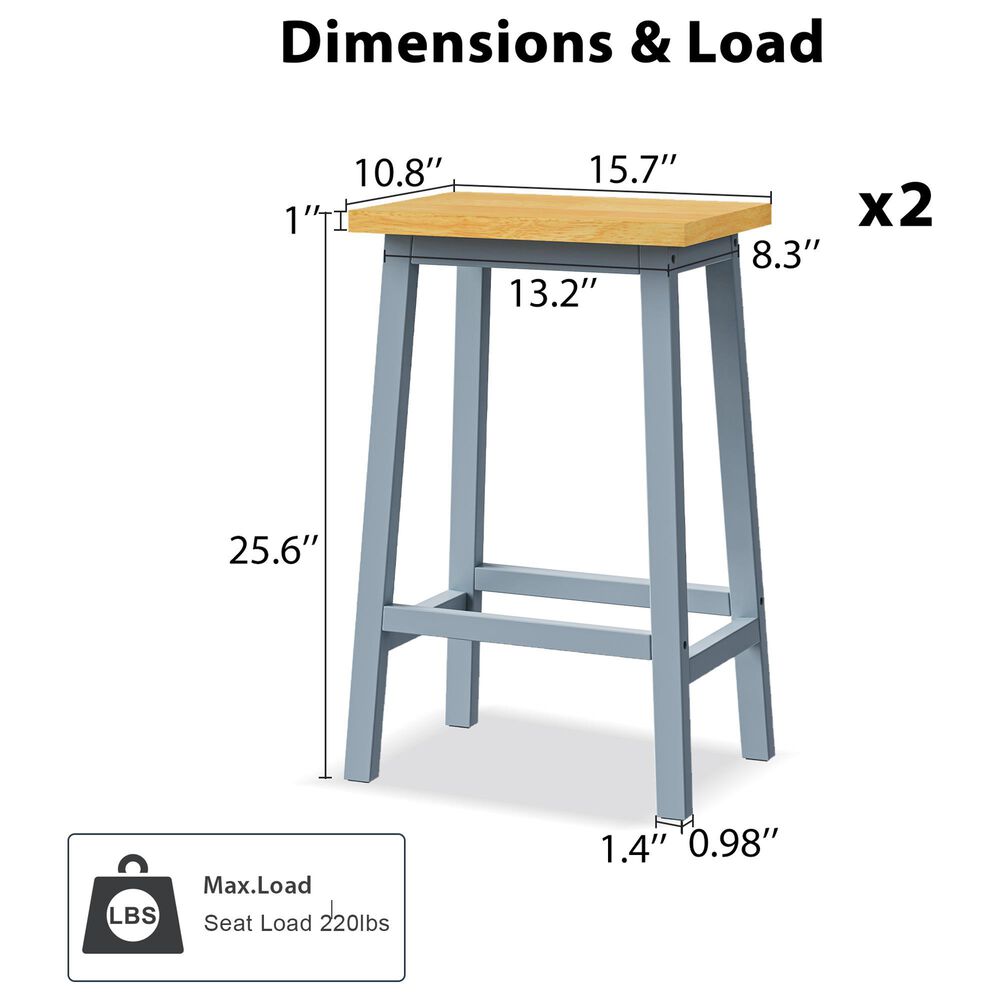 HOMLUX 25.6" Counter Stool in Light Brown and Grey Blue (Set of 2), , large