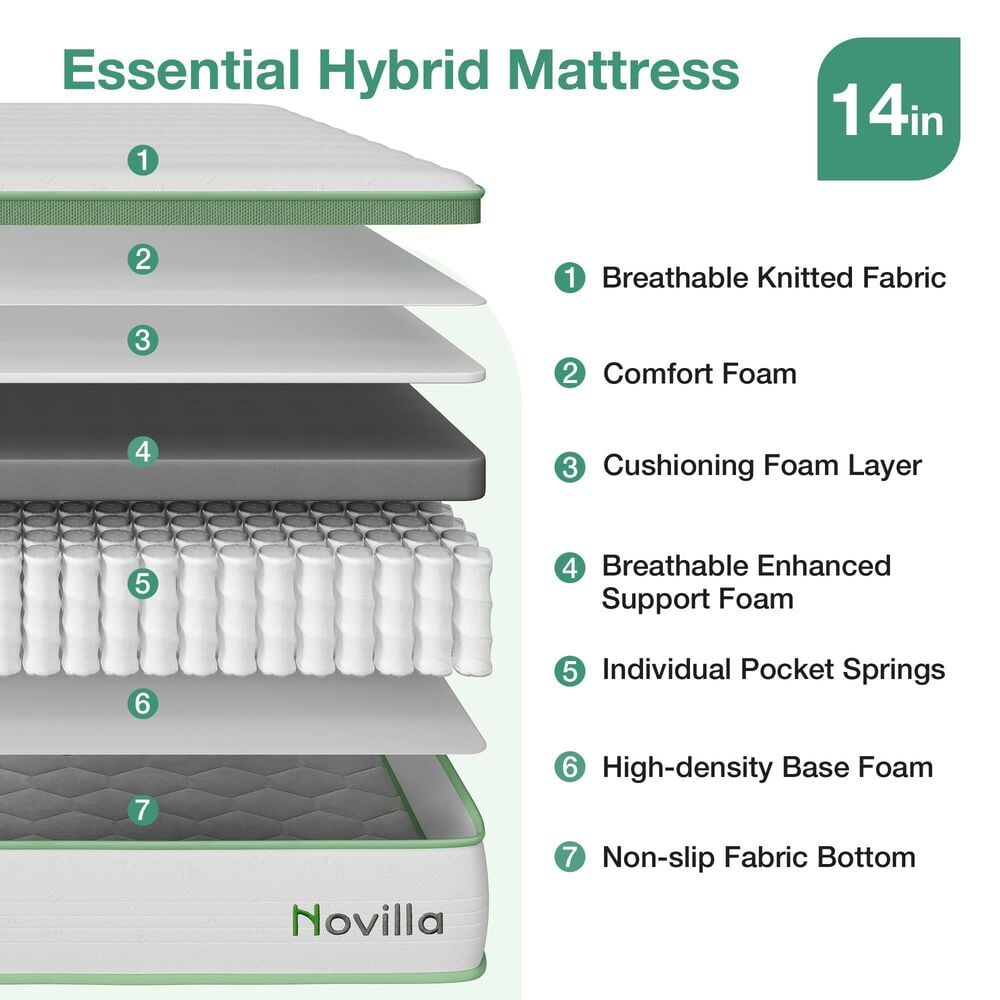 Novilla Grove 14" Medium Hybrid King Mattress in a Box, , large