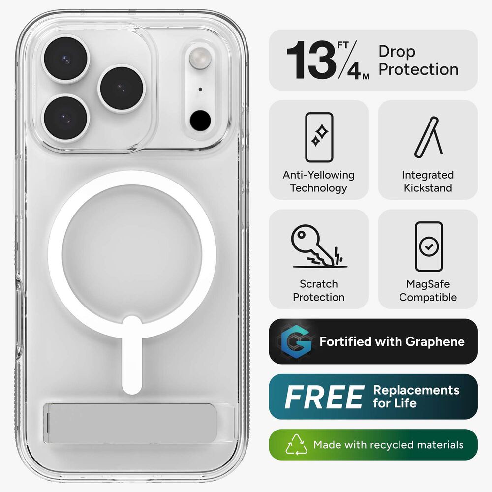 Zagg Crystal Palace Snap Case with Kickstand for Apple iPhone 17 Pro in Clear, , large