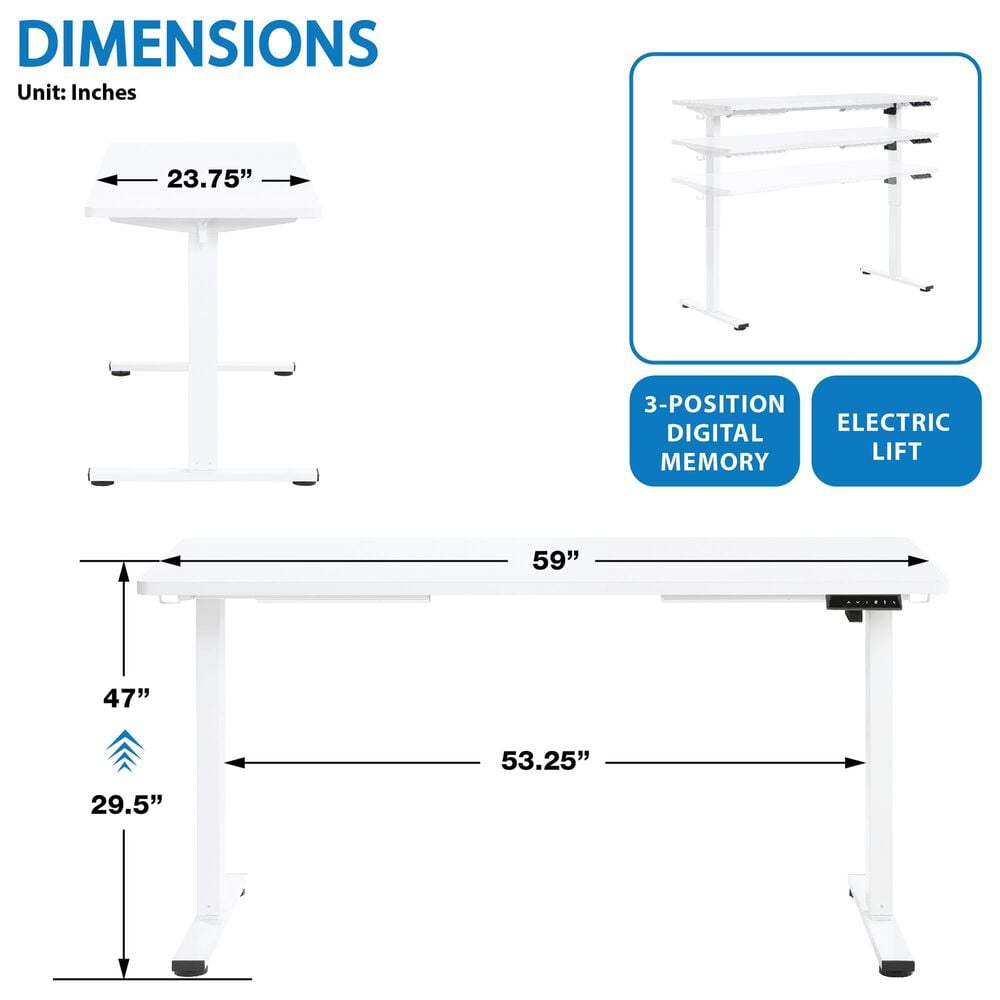 OSP Home Primo 60&quot; Electric Sit and Stand Desk in White, , large