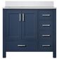 Lexora Home Jacques 36" Left Offset Single Bathroom Vanity in Navy Blue with 2 cm White Cultured Marble Top and Rectangular Sink, , large