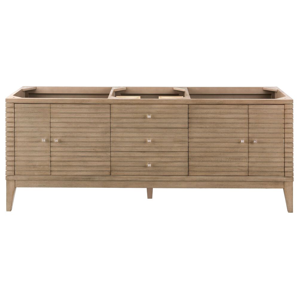 James Martin Vanities Linear 72&quot; Single Bathroom Vanity in Whitewashed Walnut with 10 cm Glossy White Solid Surface Top and Rectangular Sink, , large