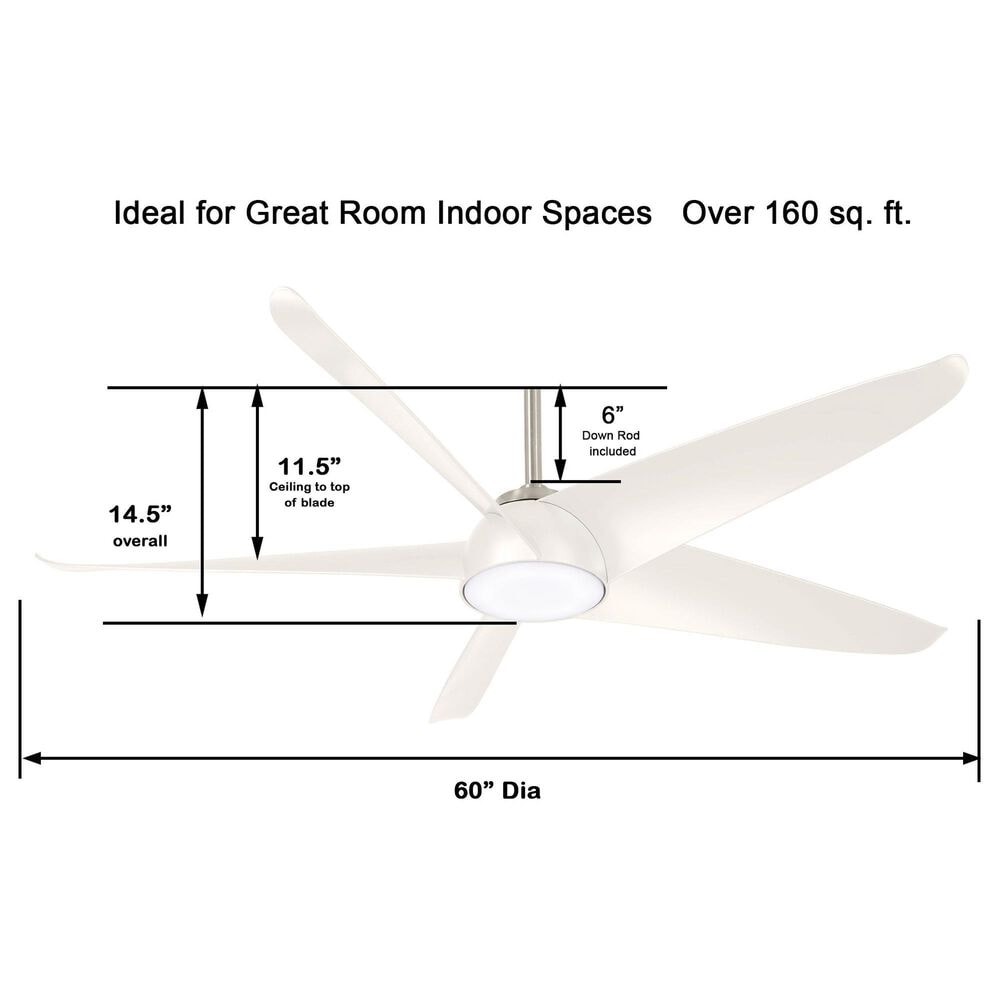 Minka-Aire Ellipse 60" LED Ceiling Fan with White Blades in Brushed Nickel, , large
