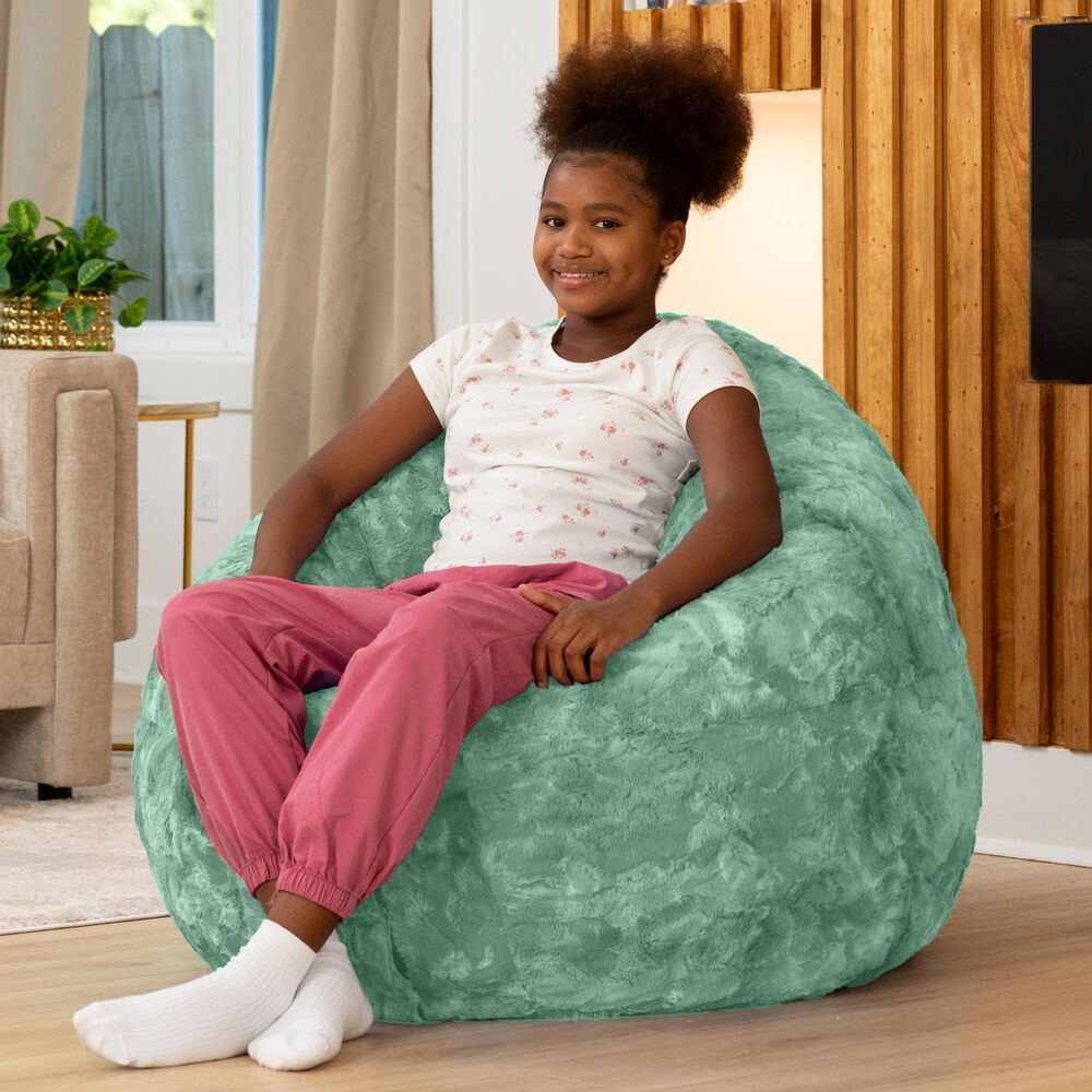 Jaxx Lil' Cuddler Cocoon Jr Kids Faux Fur Bean Bag Lounger in Spearmint Green, , large