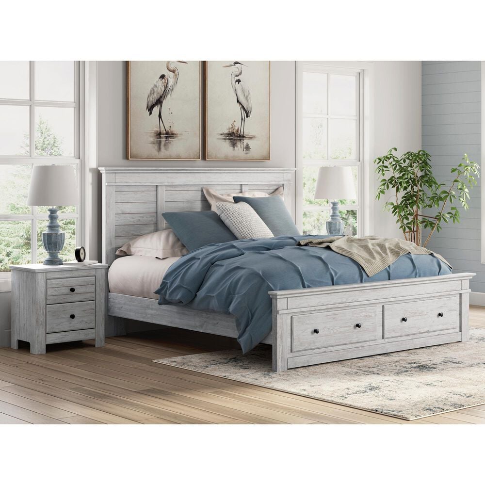 Ashley Makidern 2 Piece King Storage Bedroom Set with Two Drawers in Whitewash, , large