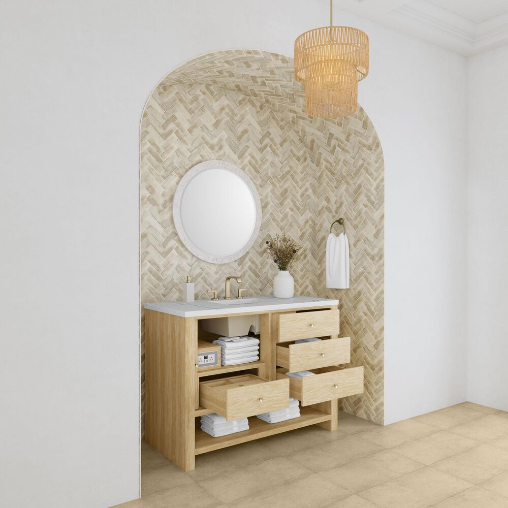 James Martin Vanities Marigot 48" Single Bathroom Vanity in Sunwashed Oak with 3 cm Ethereal Noctis Quartz Top, Rectangular Sink and FreePower Wireless Charger, , large