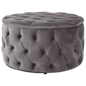 Noble House Aaden Tufted Ottoman in Gray Velvet, , large