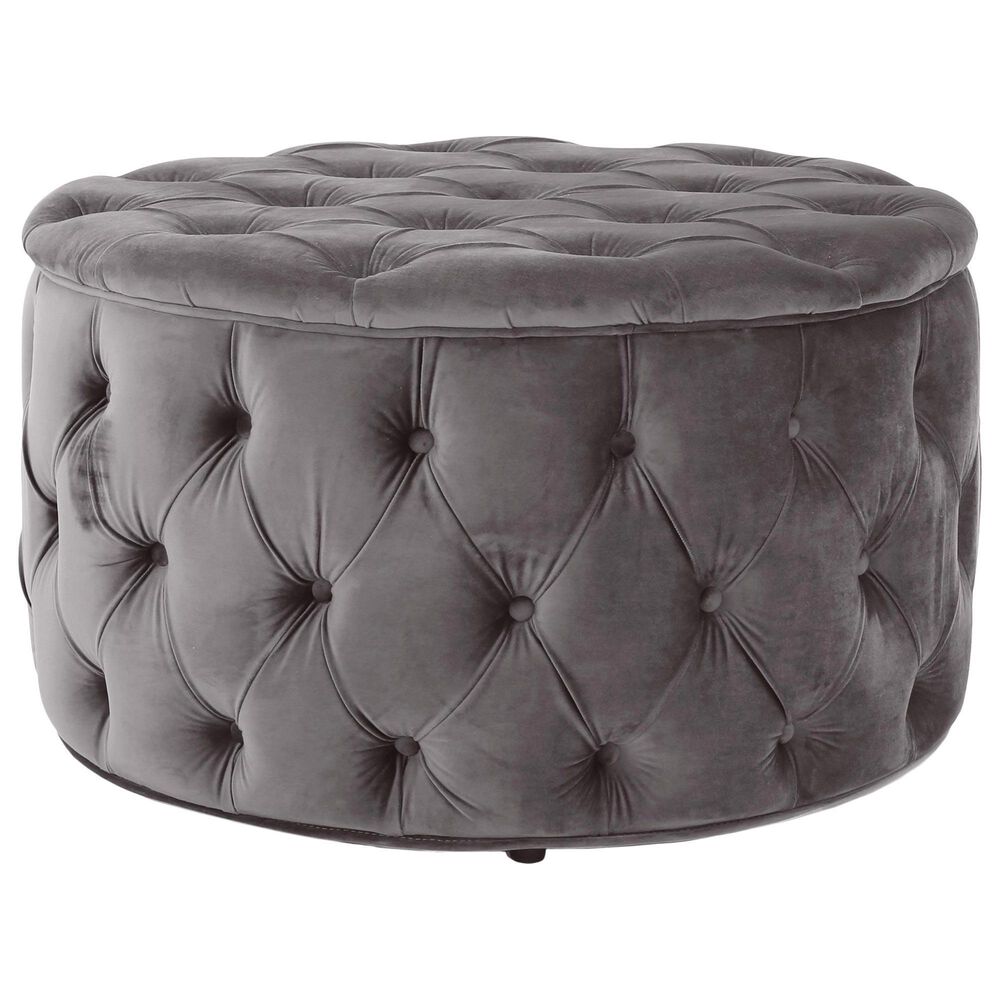 Noble House Aaden Tufted Ottoman in Gray Velvet, , large