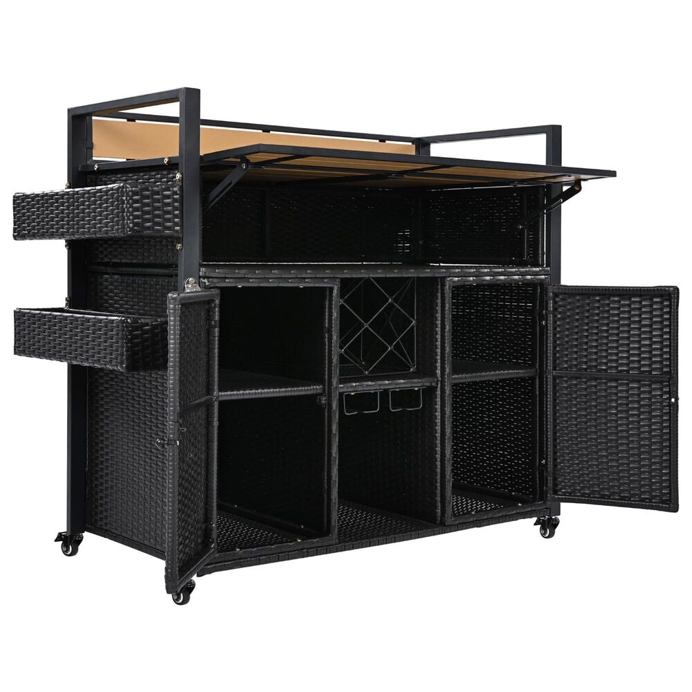 HOMLUX 53" Wicker Outdoor Kitchen Island in Black Brown, , large
