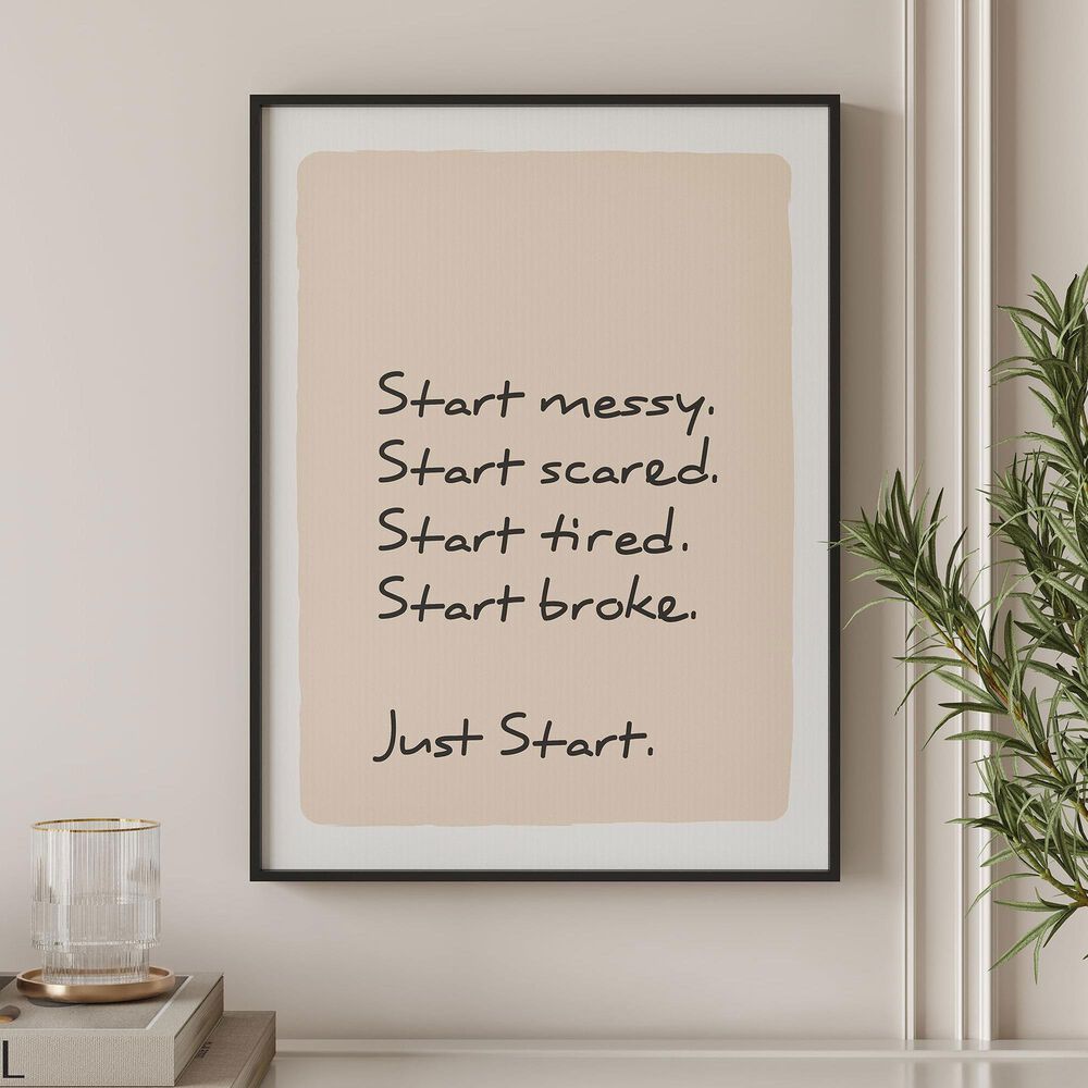 HOMLUX 24" x 18" Just Start Canvas Art in Black, , large