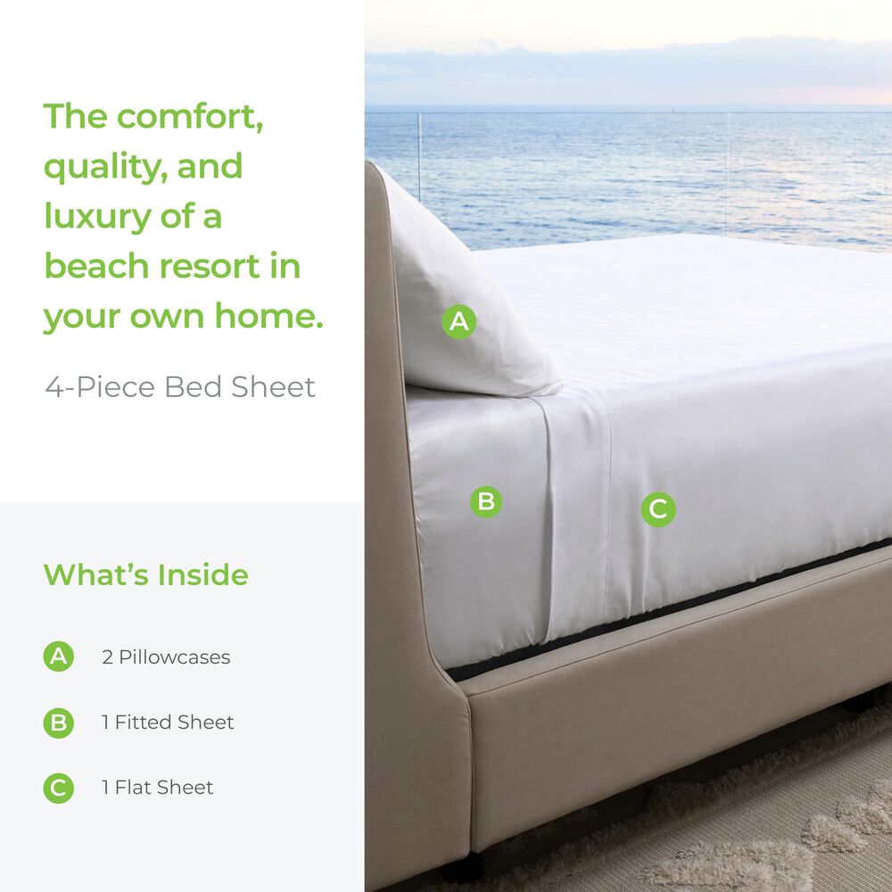 Cariloha Resort 4-Piece Split-Head King Bamboo Bed Sheet Set in White, , large