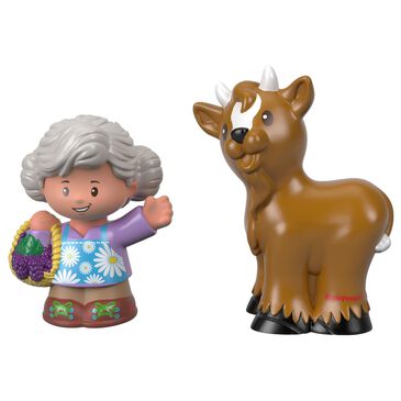 Little People Grandma Helen and Goat Figure in Brown, Purple and Blue, , large