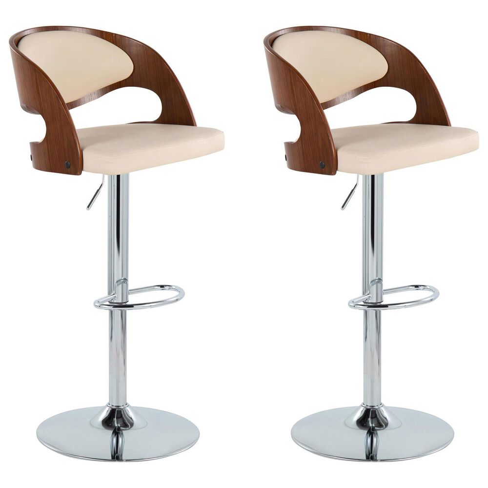 Lumisource Pino Adjustable Swivel Barstool with Cream Cushion in Chrome and Walnut &#40;Set of 2&#41;, , large