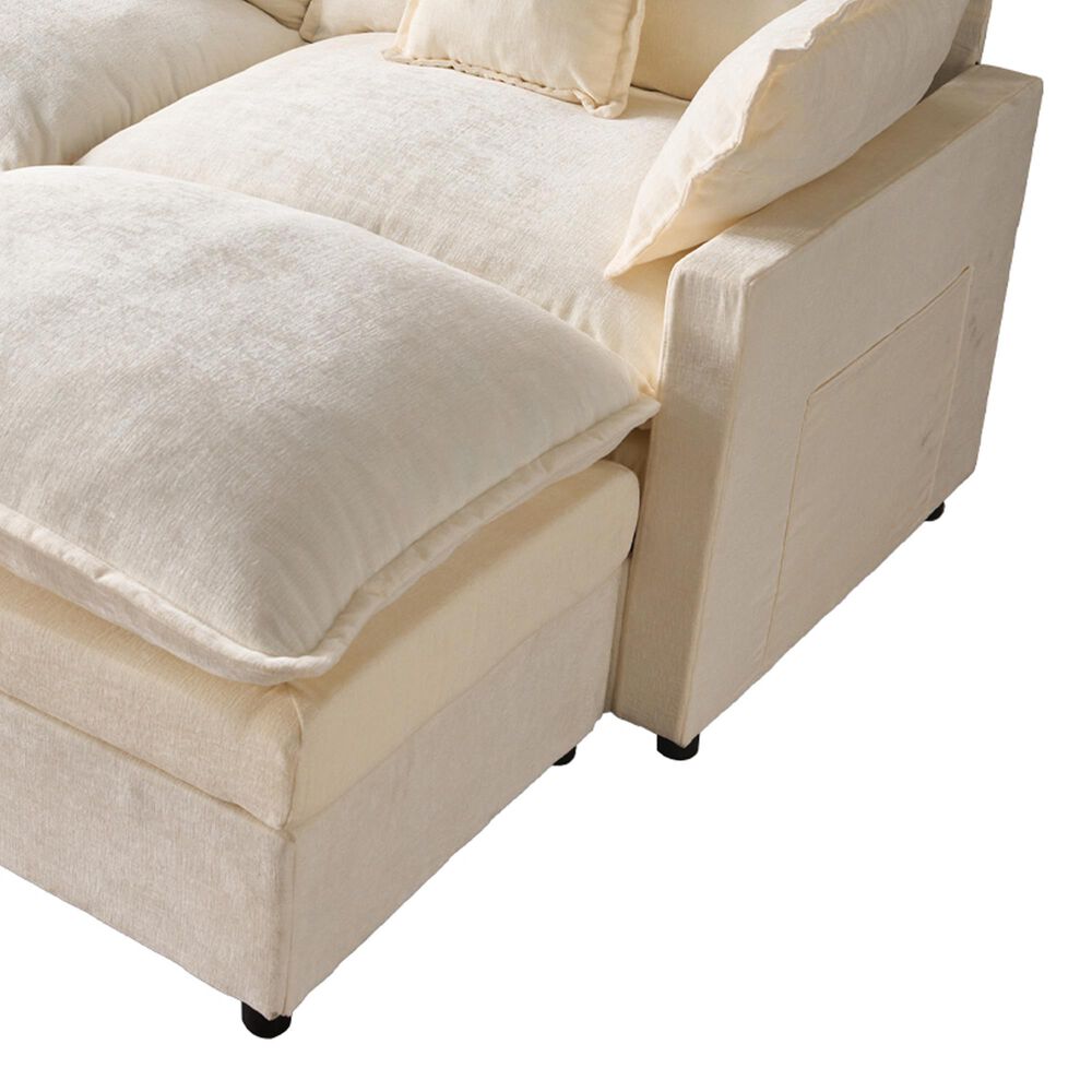 HOMLUX 107.87" Ultra-Comfort Chenille Sectional Sofa Set in White, , large
