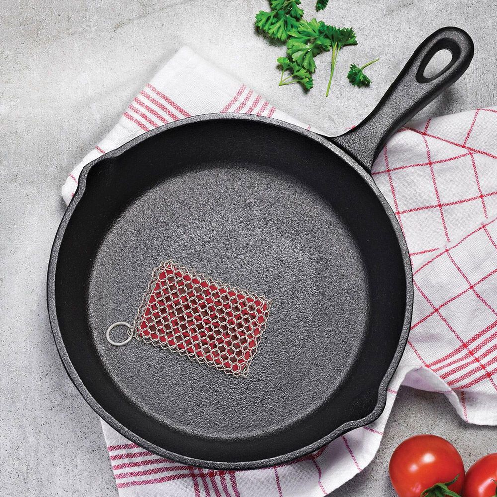 HIC Kitchen Chainmail Cast Iron Scrubber in Red, , large
