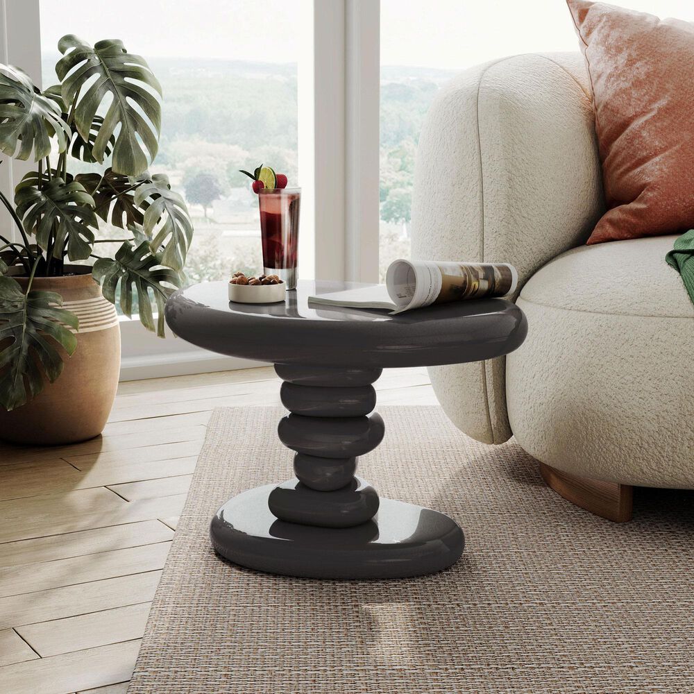 Furniture of America Rene Glossy End Table in Dark Gray, , large