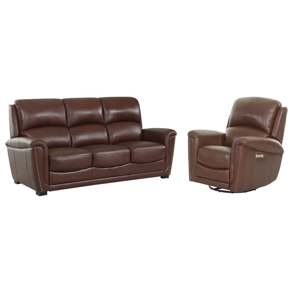 Chateau d"Ax Stationary Leather Sofa and Recliner Set in Red Brown, , large