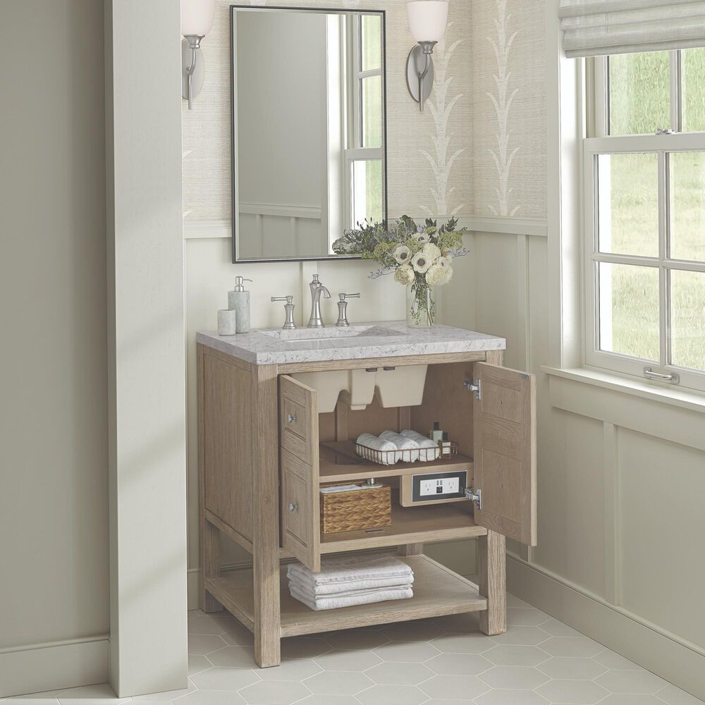 James Martin Vanities Breckenridge 30&quot; Single Vanity in Whitewashed Oak with 3 cm Eternal Jasmine Pearl Quartz Top, , large