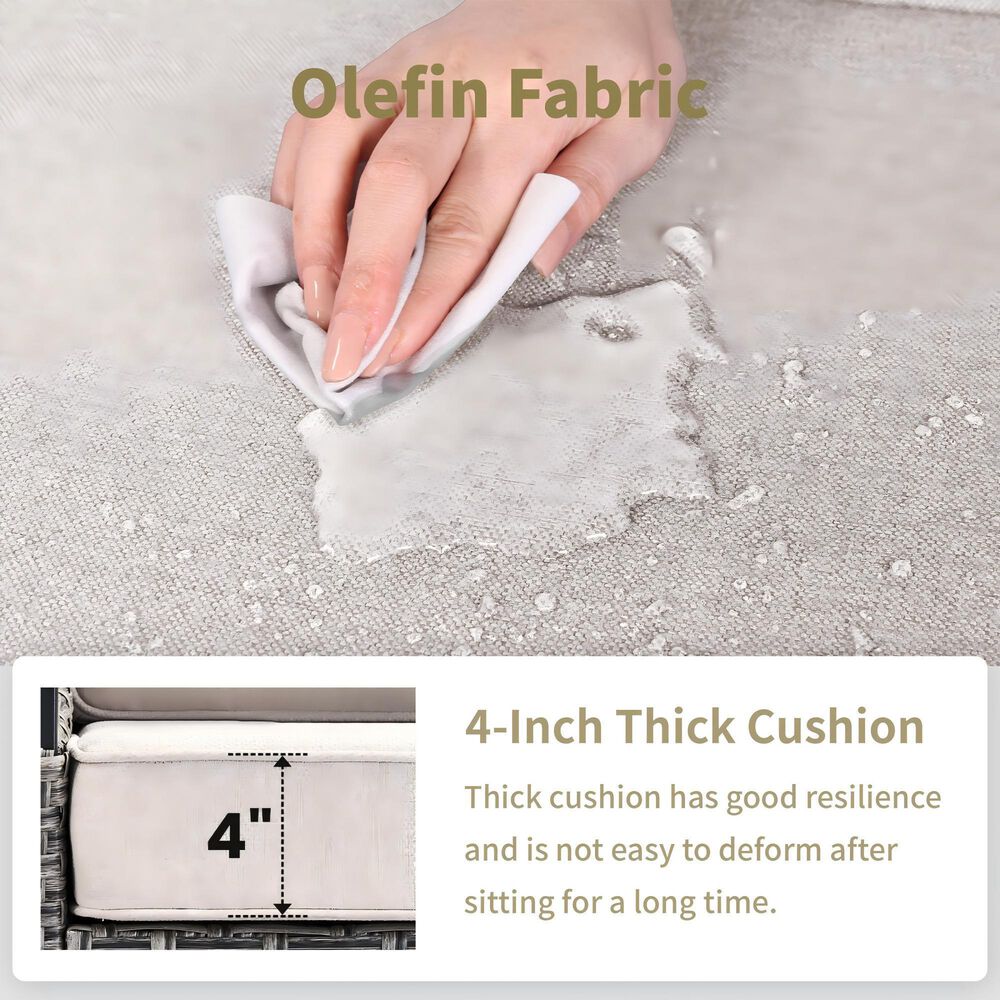 Sunwell Garden 32"H 3-Seater Outdoor Sofa with Curved Beige Cushions in Gray, , large