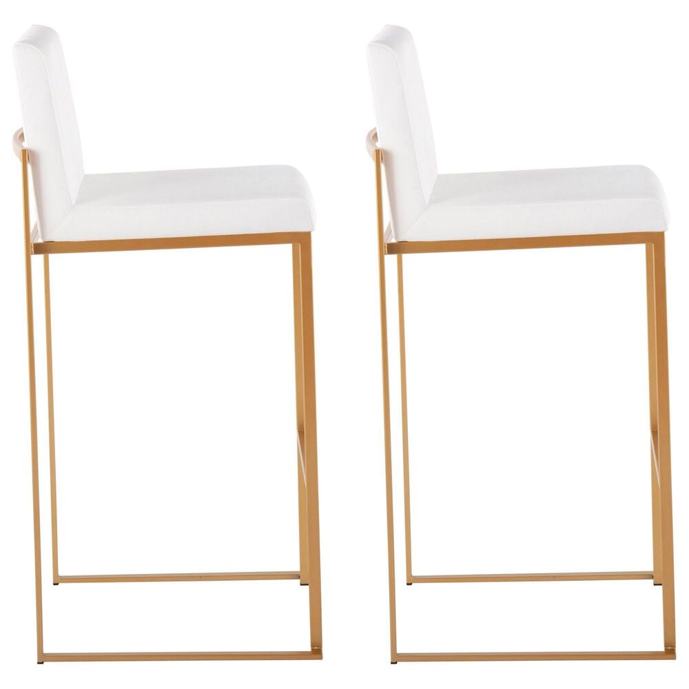 LumiSource Fuji 30" Bar Stool with White Upholstery in Gold (Set of 2), , large