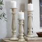 Maple and Jade 12", 15", 18" Distressed Turned Pillar Decorative Candle Holder in Beige (Set of 3), , large