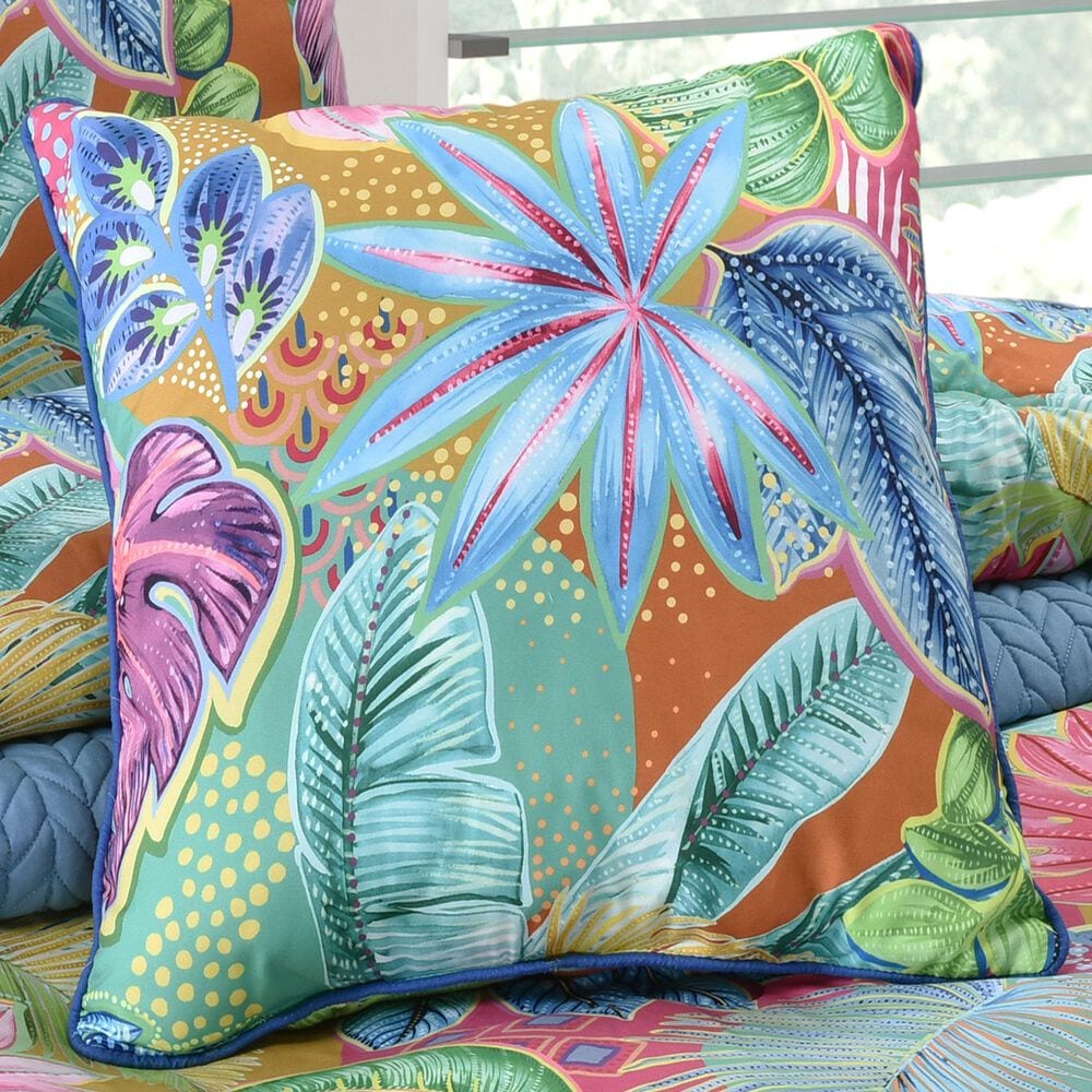 J. Queen Bold Hanalei 18&quot; Square Throw Pillow in Aqua, Orange, Pink, and Blue, , large