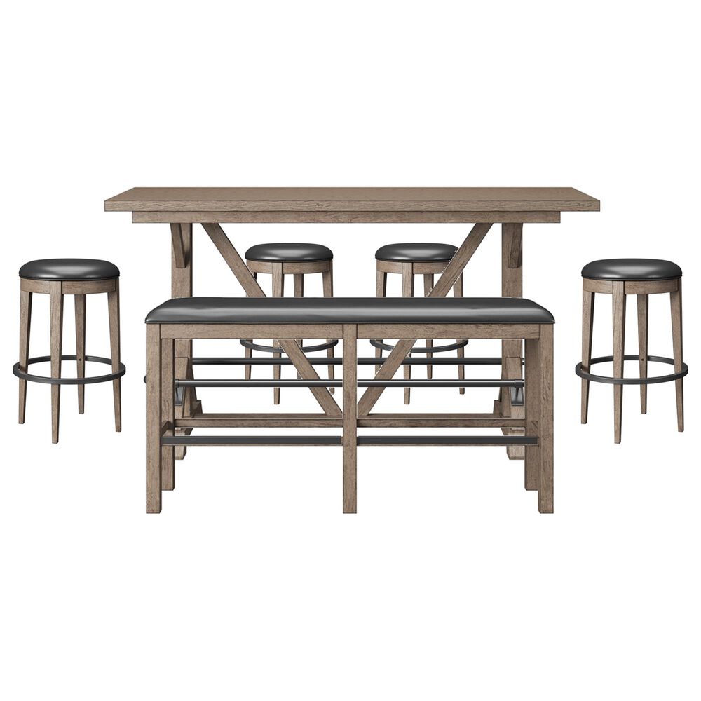 Golden Wave Furniture Benton 6-Piece Rectangular Dining Set in Pecan Brown, , large