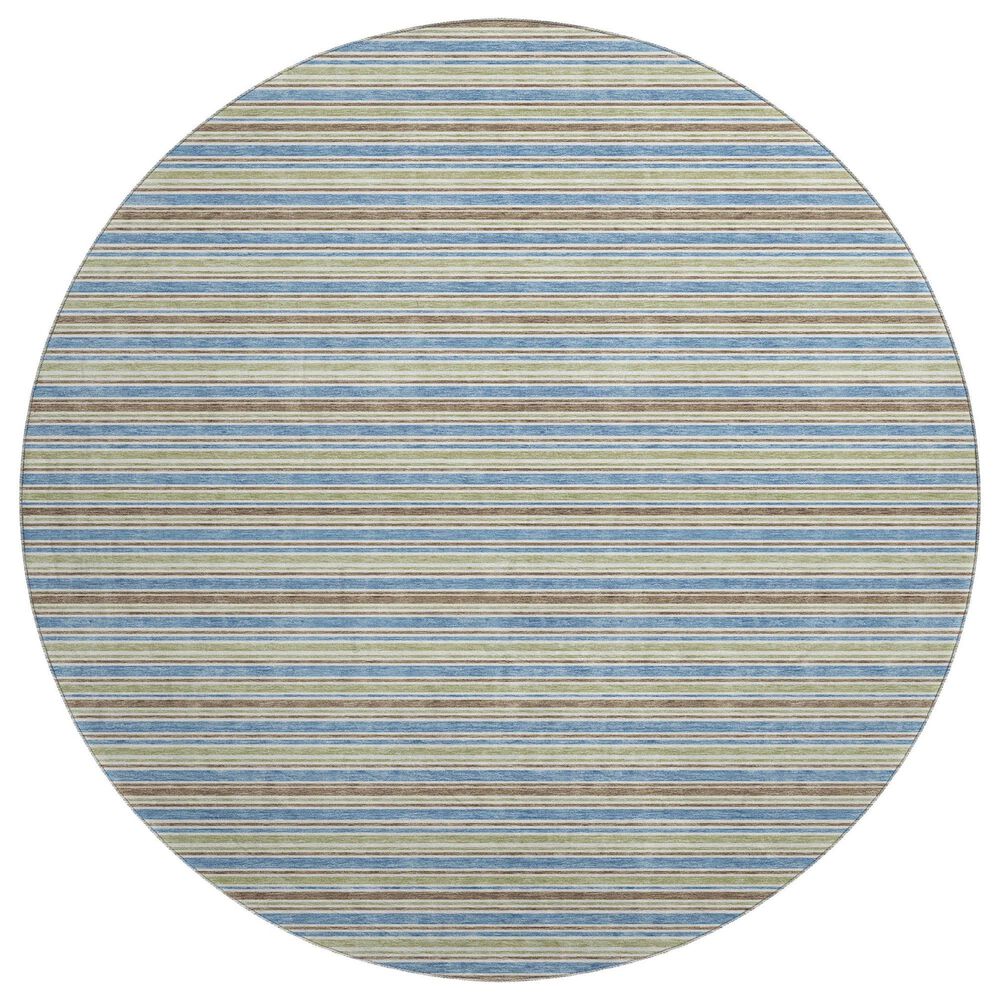 Dalyn Rug Company Soft Essentials Striped Blue 8" Round Indoor/Outdoor Area Rug, , large